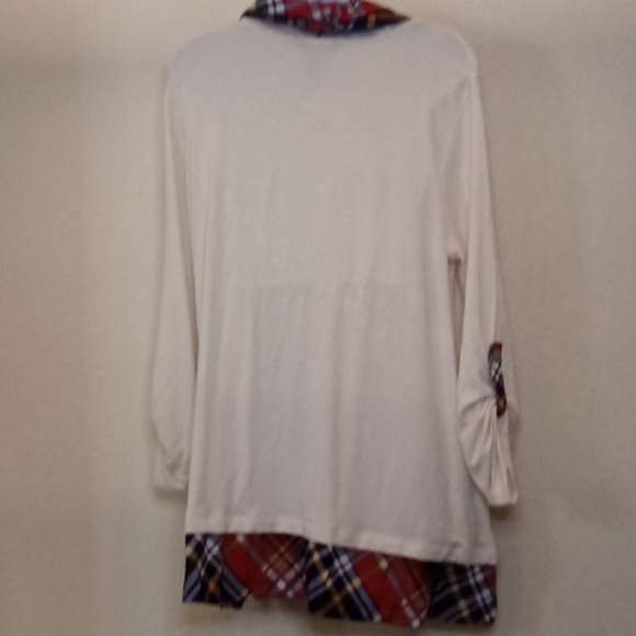 Ali Miles Cowl Neck Tunic with Plaid Trim - Picture 8 of 15